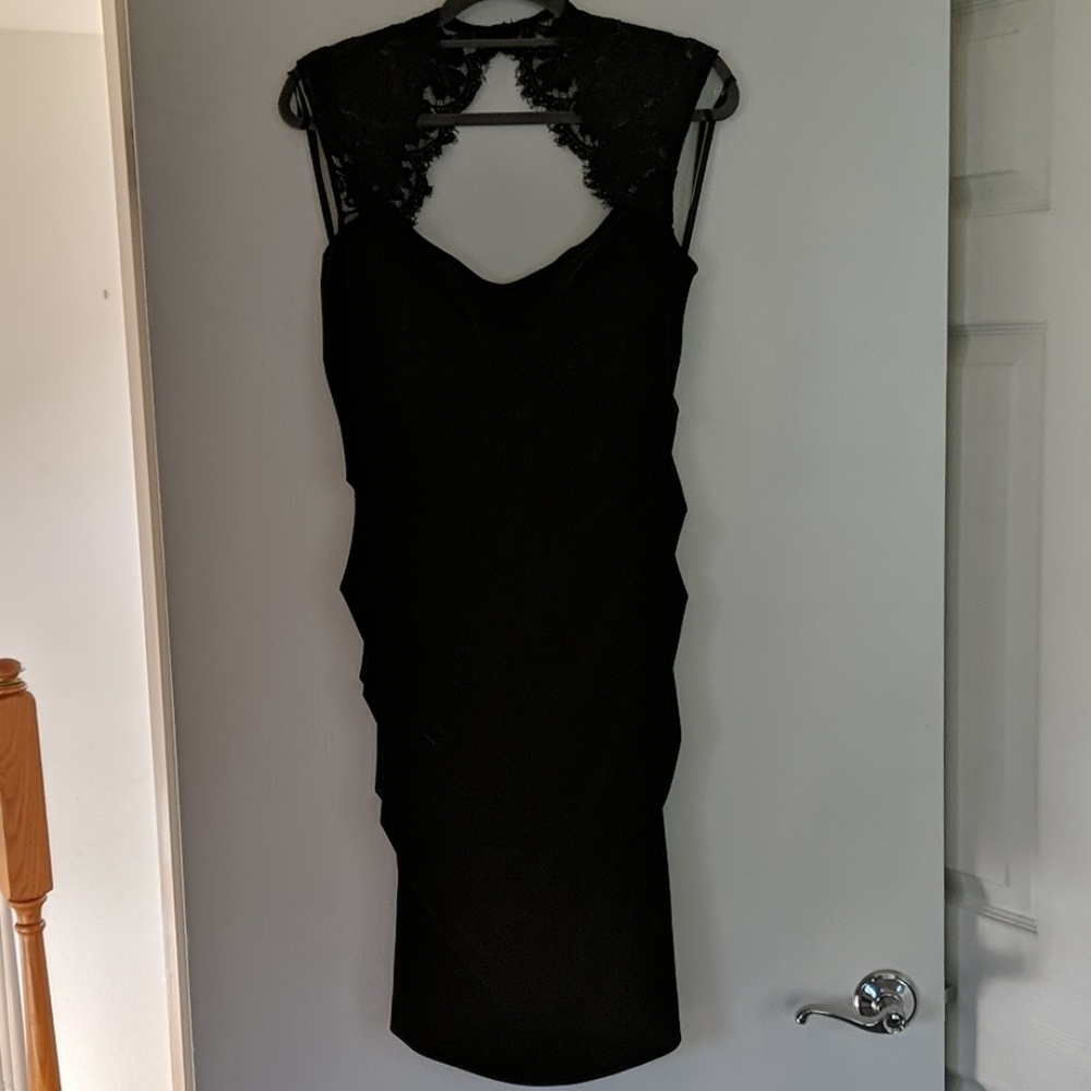 Black Velvet Dress with Lace and Open back, size12